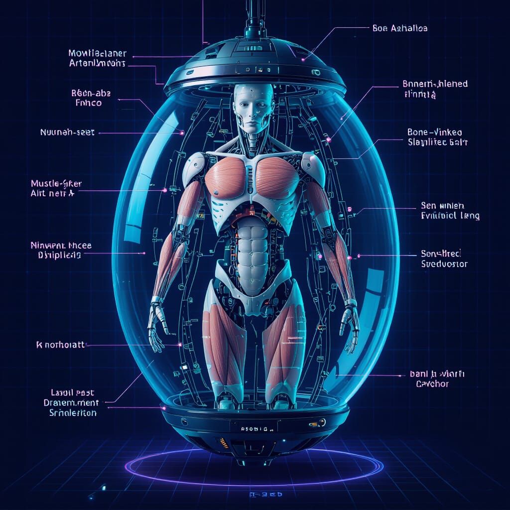 Biomechanical Blueprint: Synthetic Humanoid Core in Chamber
