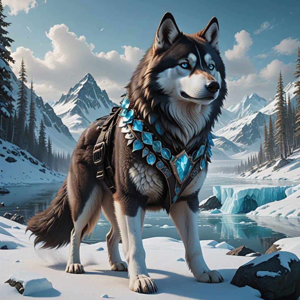 Majestic Icy Tundra Creature with Iridescent Feathers