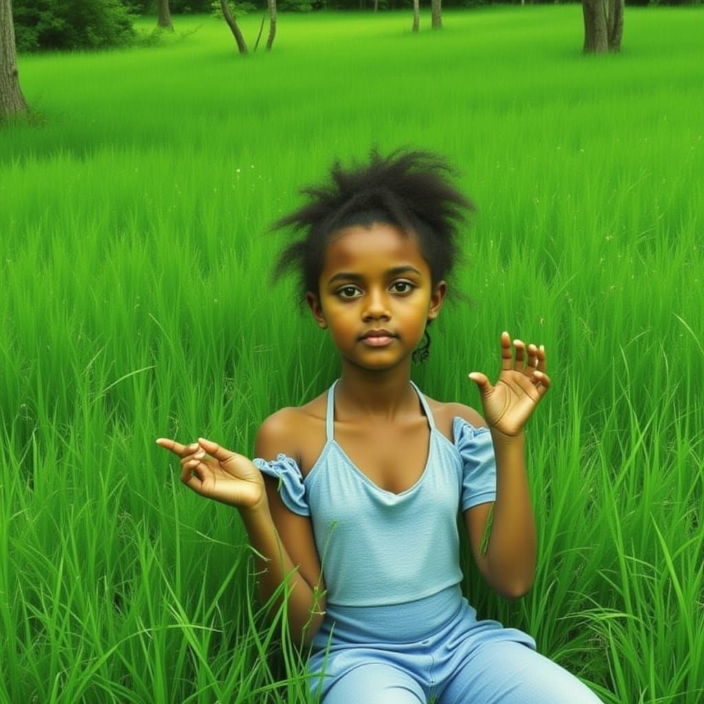 Barefoot in the Grass with Green and Turquoise