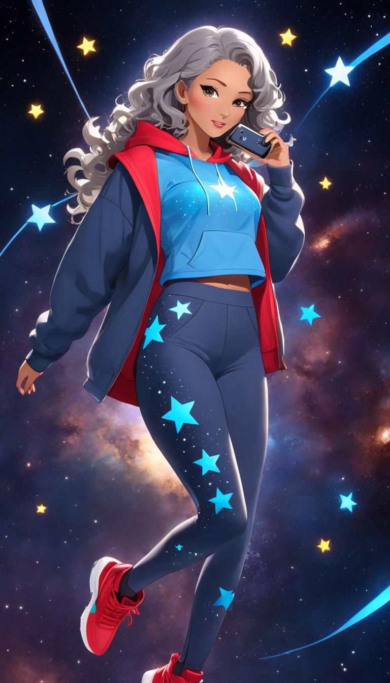 Woman in Space with iPhone Comic Art