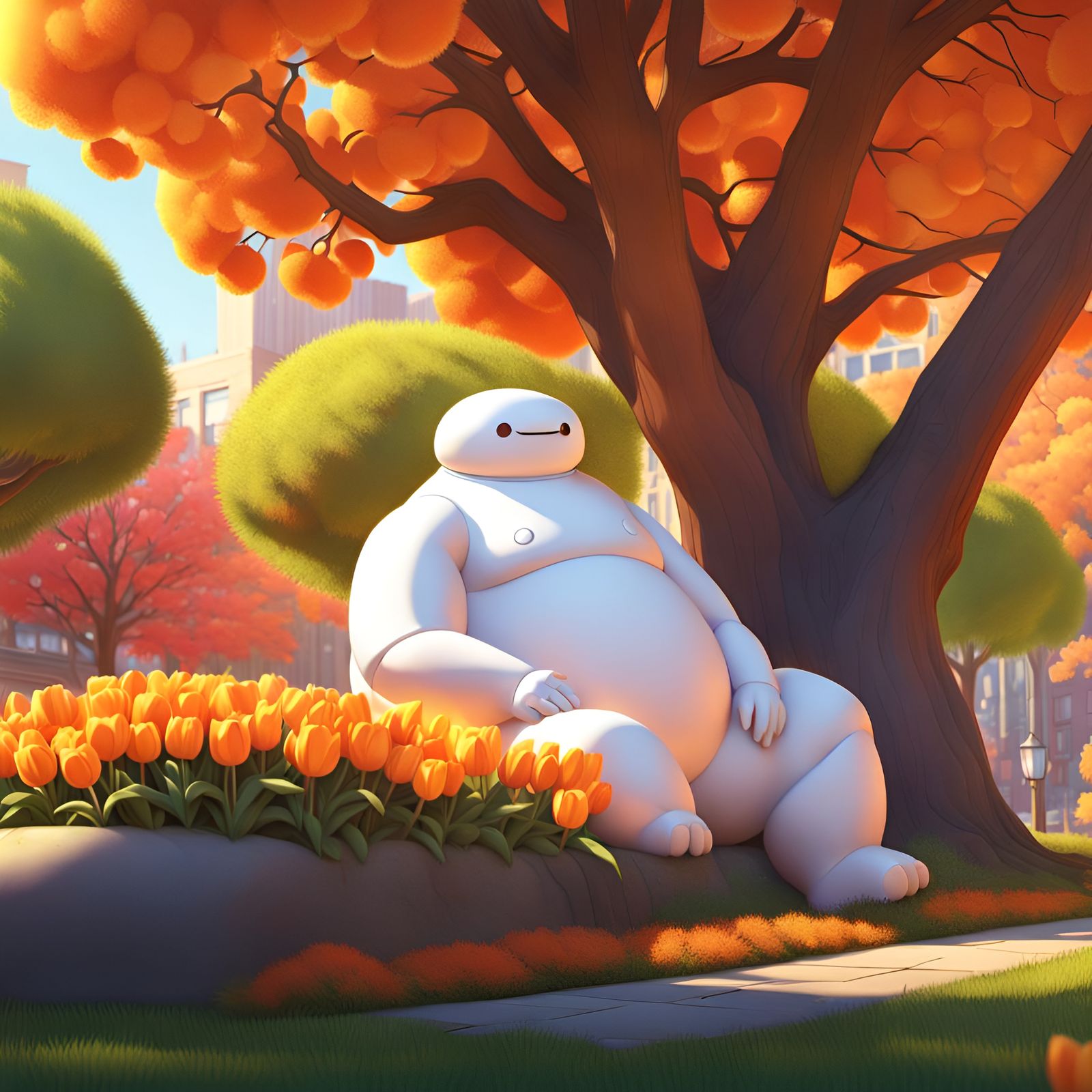 Baymax Gazing at Sunset in San Fransokyo