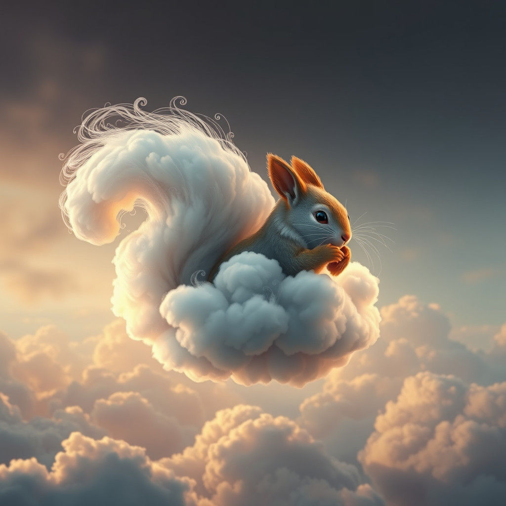 Squirrel Cloud in Dreamy Sky: Fantasy Concept Art