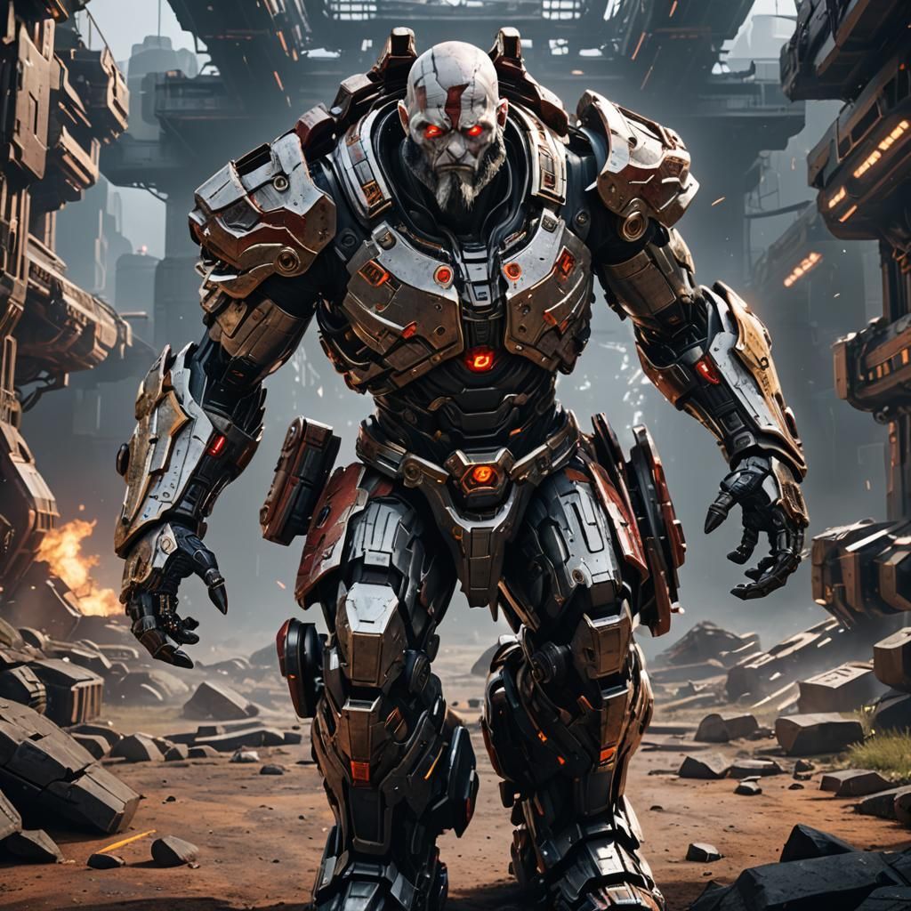 Futuristic Sci-Fi Kratos with Intricate Mech Details