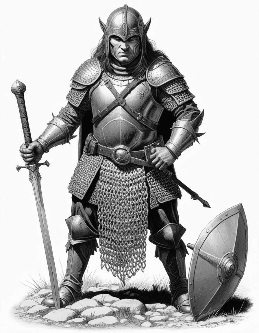 Halfling Warrior in Crosshatch Etching Style