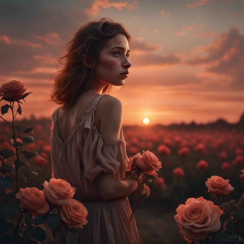 Beautiful Sunset Digital Painting in Rose Tones