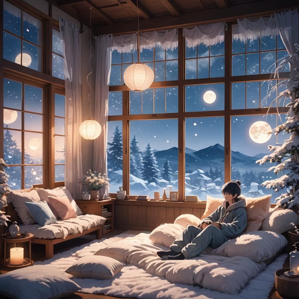 Female in a winter room