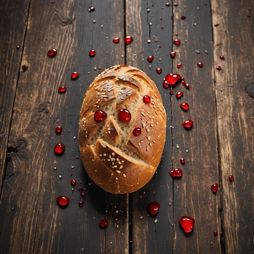 Fresh Bread with Red Liquid Still Life