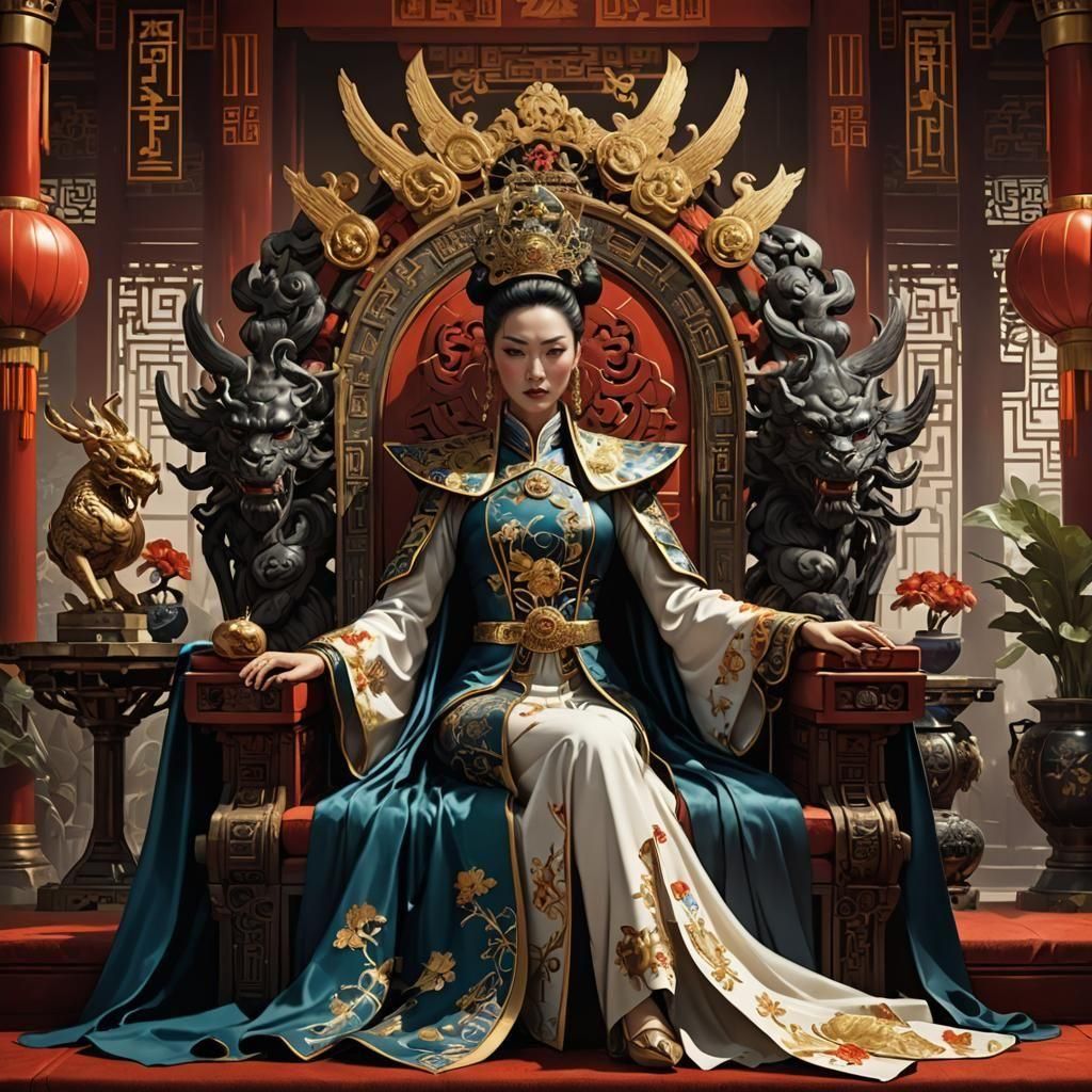 Chinese Empress on Throne: Detailed Matte Painting