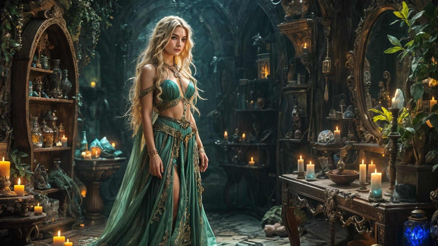 Mystical Chamber of Arcane Energy in Flickering Candlelight