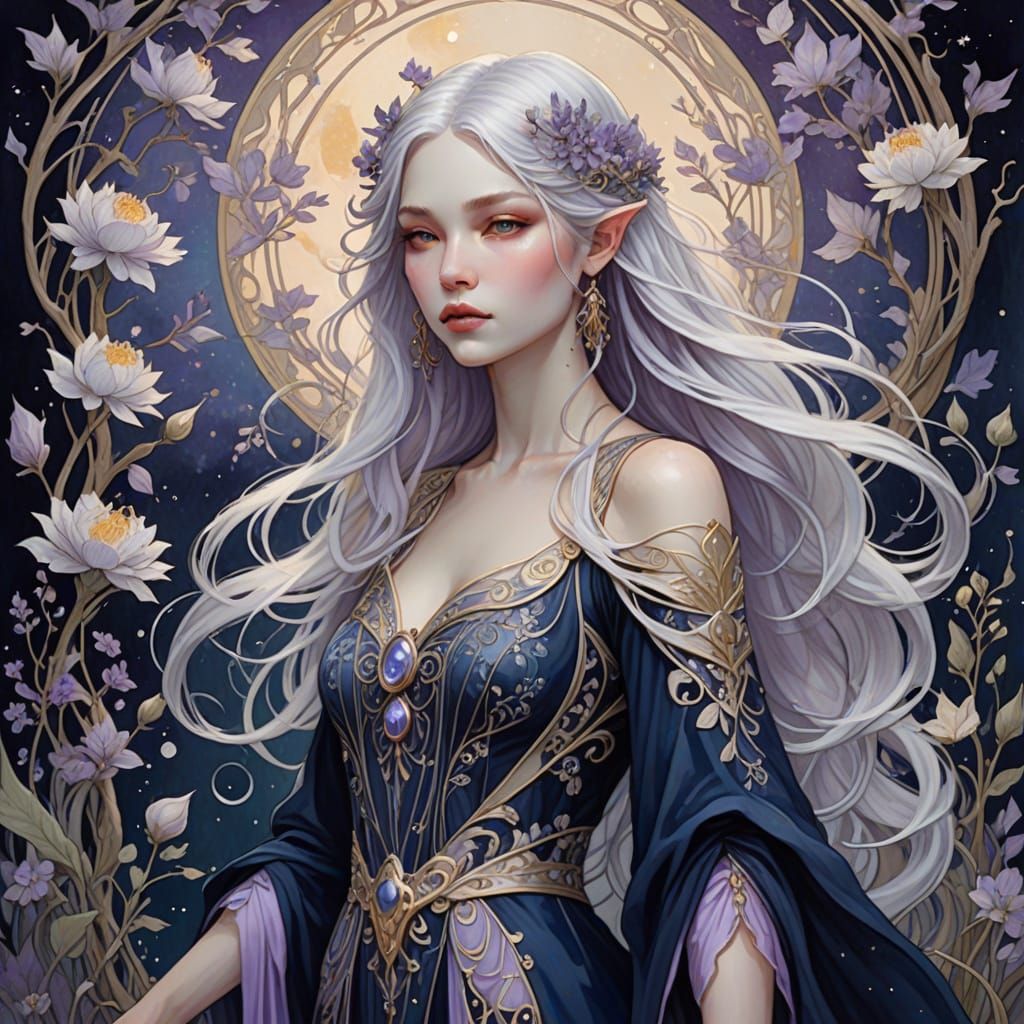 Mystical Sorceress in Lunar Garden