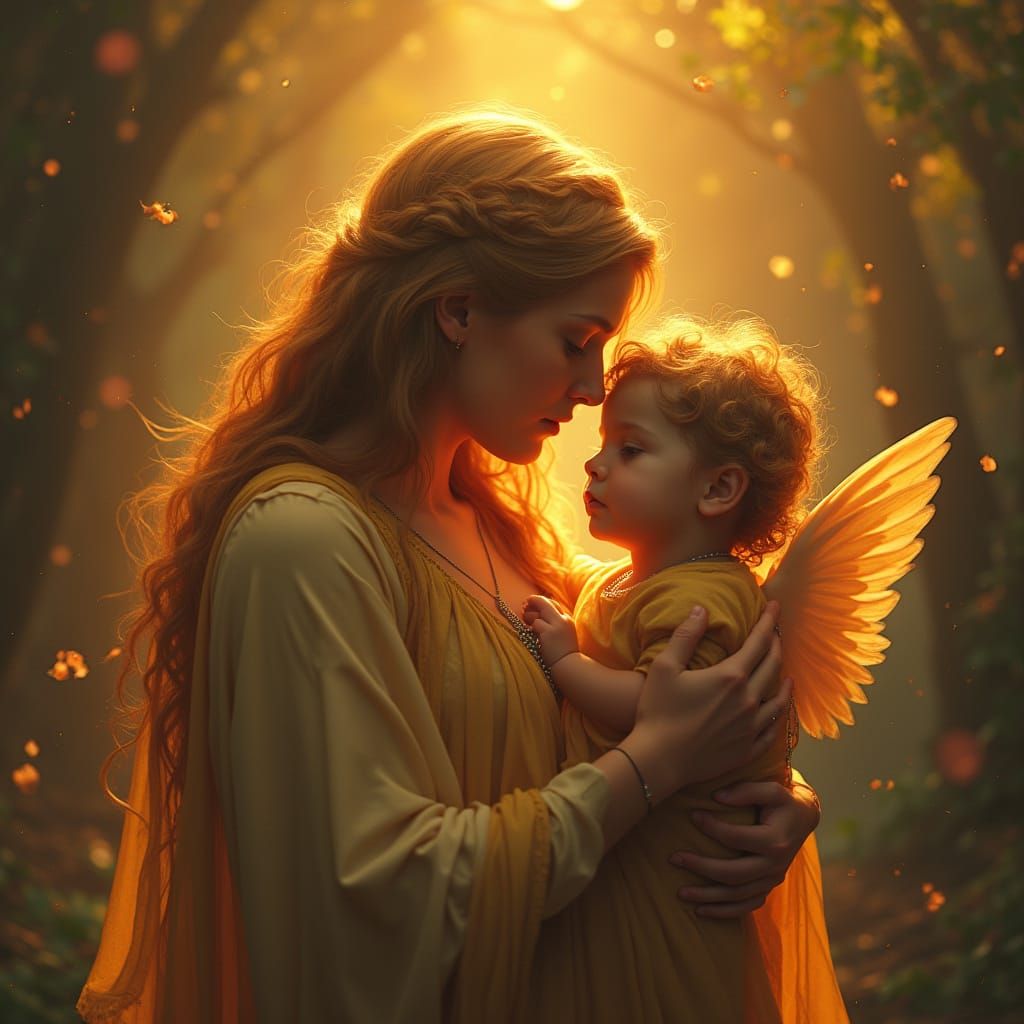 Child Cradled in Golden Light: Fantasy Concept Art