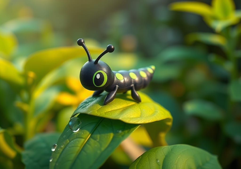 Black-and-Green Larva Pokémon in Cel-Shaded 3D