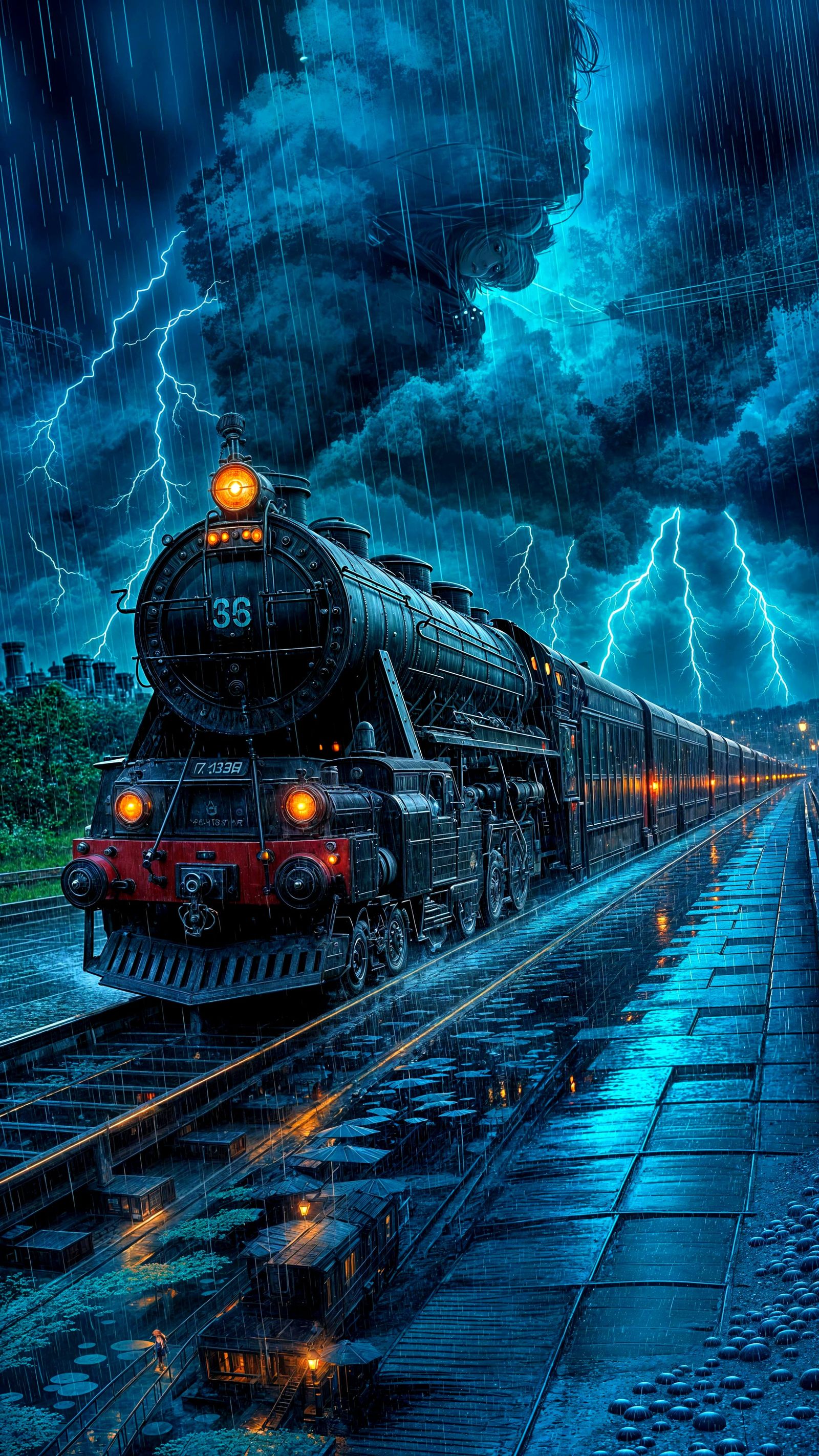 Steam Train Chugs Through Turbulent Night Storm