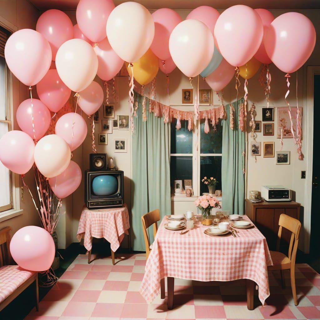 Retro Pink Party Room in Soft Focus