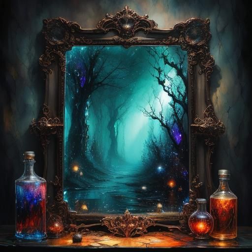 Ethereal Dark Fantasy Shattered Mirror Art