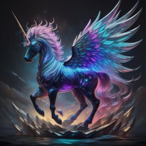 Iridescent Crystal Pegacorn in Flight