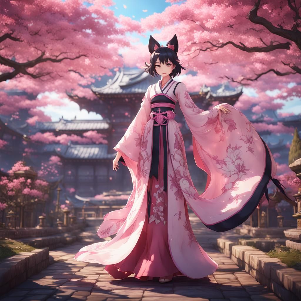 Genshin Kitsune Girl in Pink Dress: Anime Style