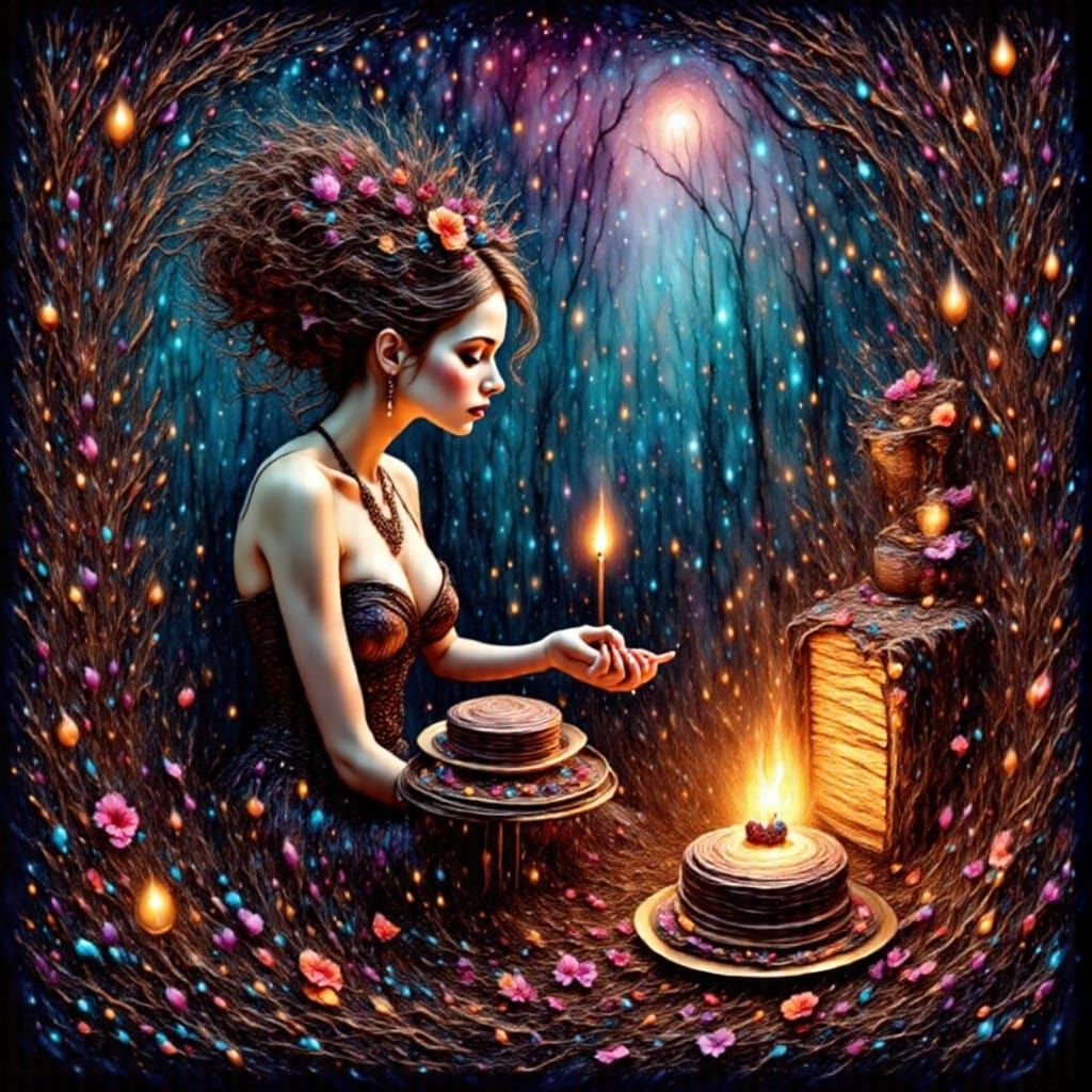 Decadent Cosmic Cake by Campfire in Celestial Style