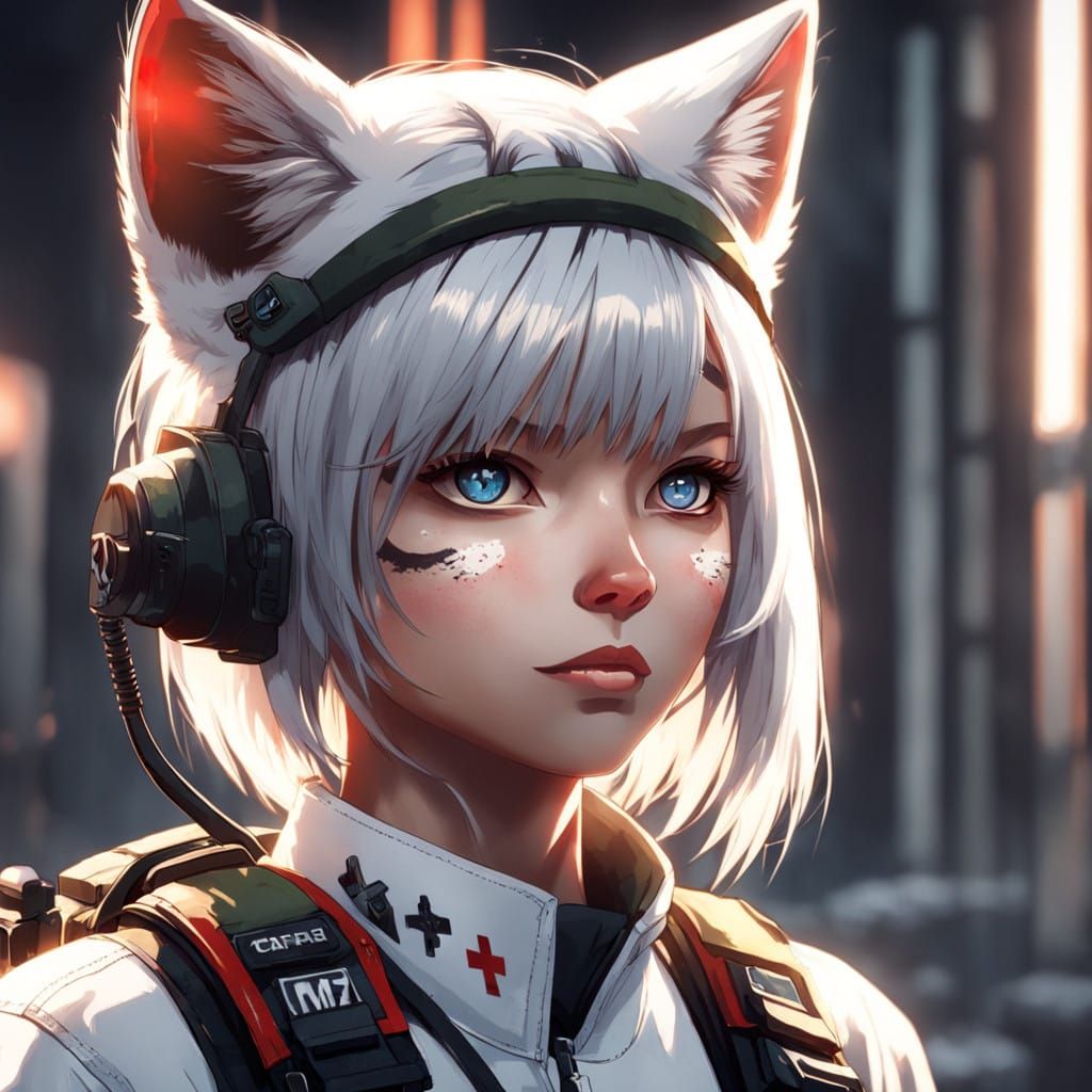 Stunning Cat Girl Combat Medic in 3D Anime Style