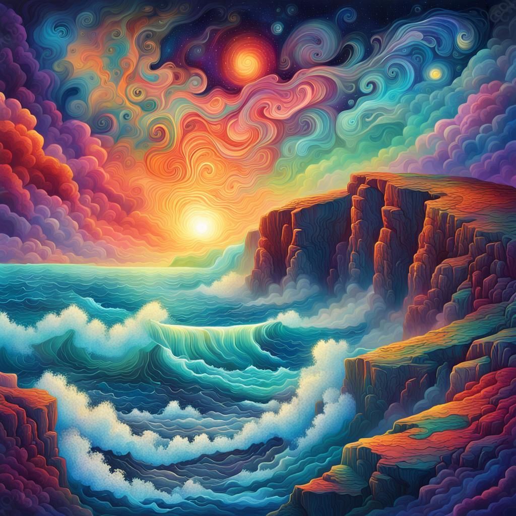 Cosmic Cliff Overlooking a Wild Sea in Astral Style