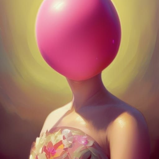 Pink Pineapple Portrait with Balloon in Art Nouveau Style