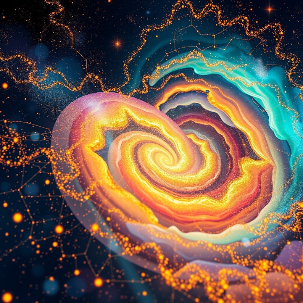 Golden Cosmic Dreamscape in Cyberpunk Style