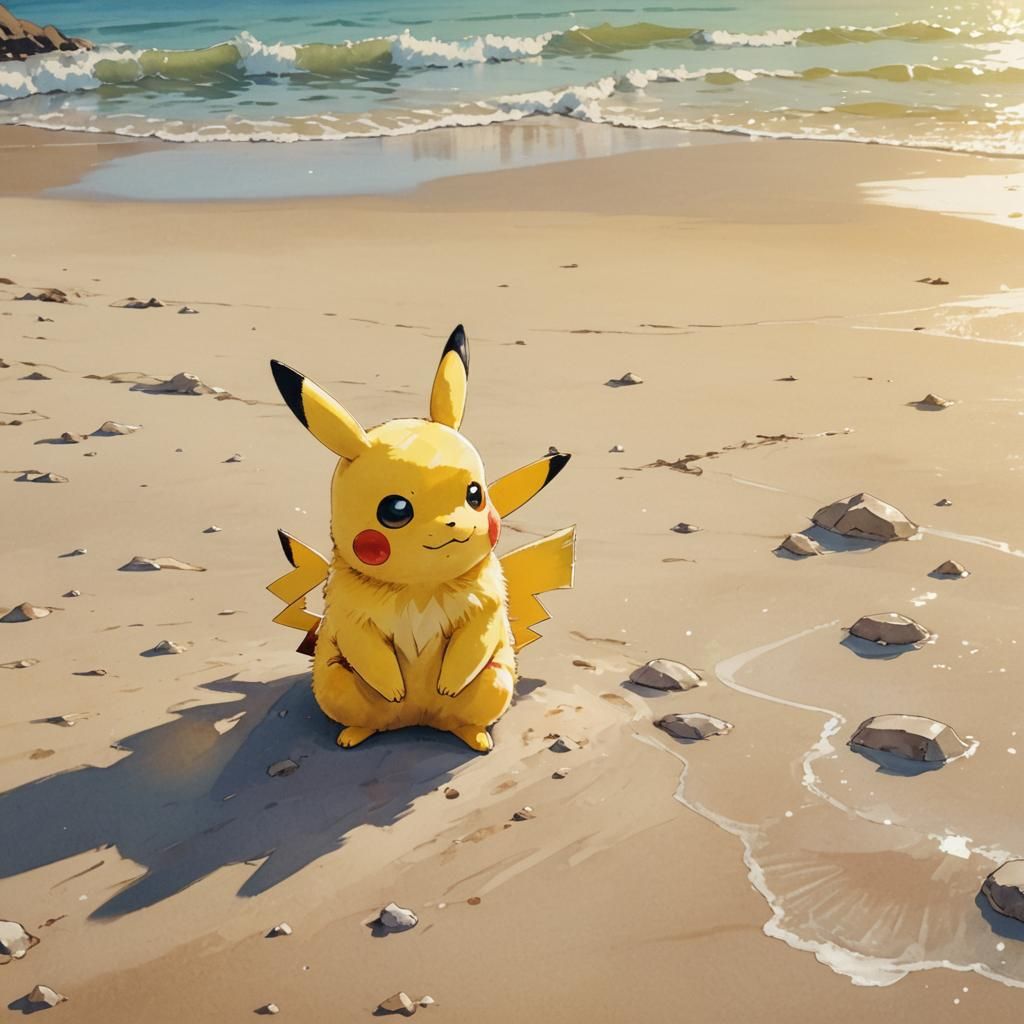 Pikachu's Beach Day: Anime Style Illustration