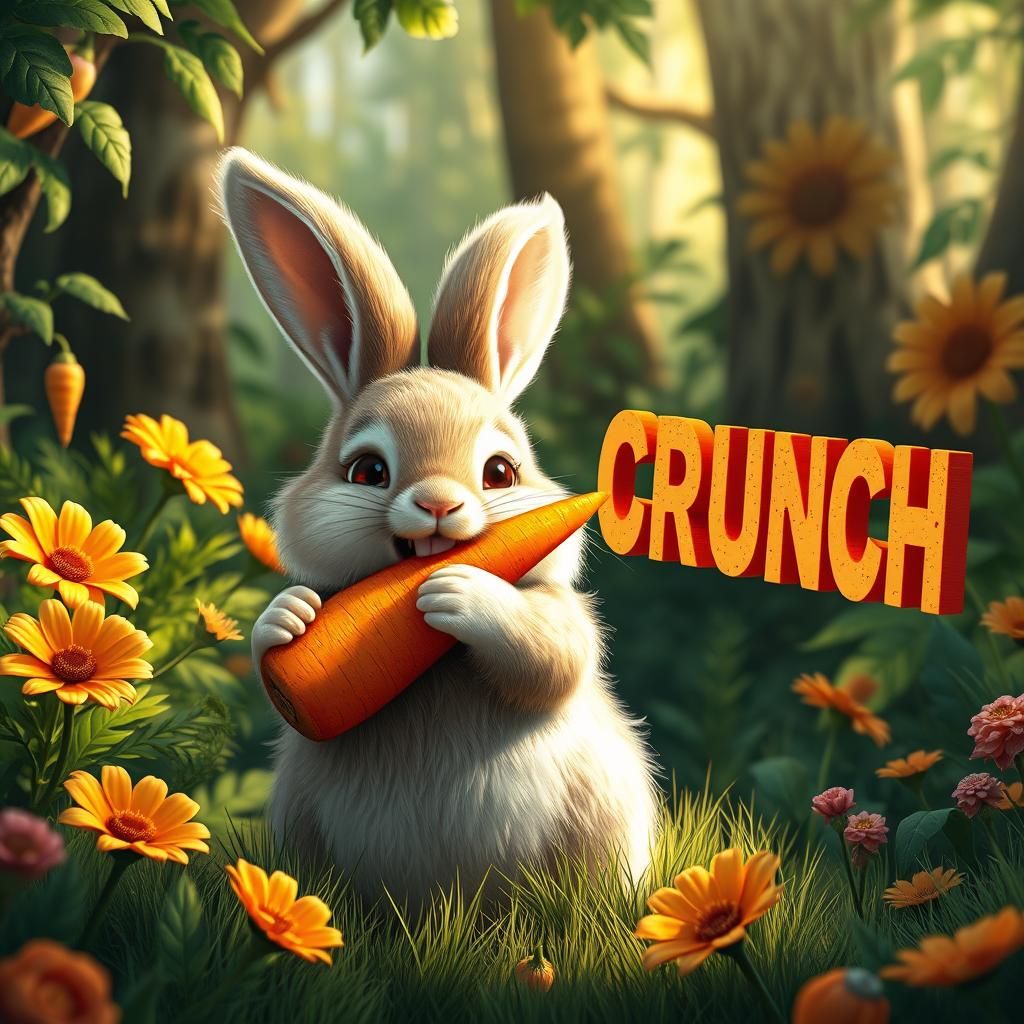 Bunny's Carrot Crunch in Whimsical Forest Glade