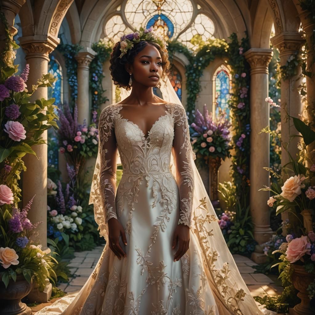 Black Woman's Wedding Day in Fantasy Floral Garden