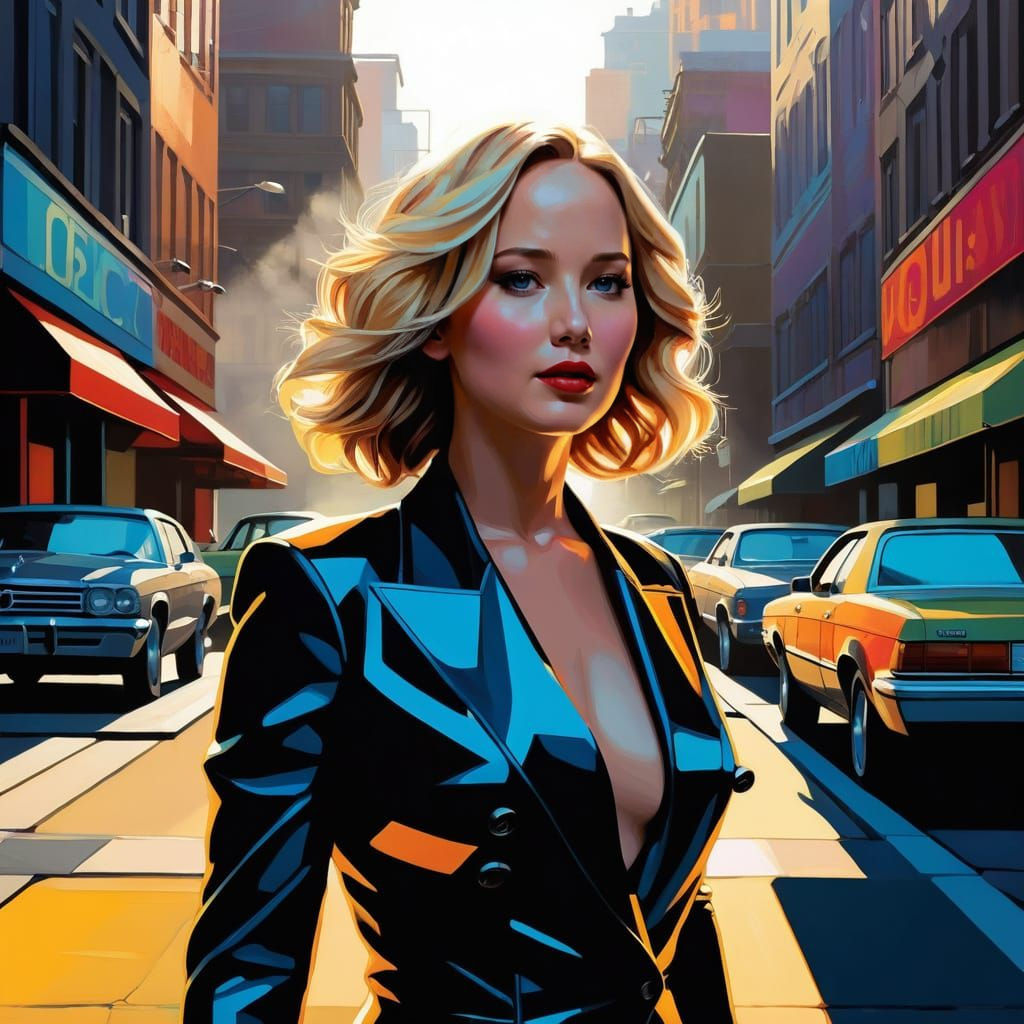 Celestial Model on a Thin Line in Vintage Comic Art Style