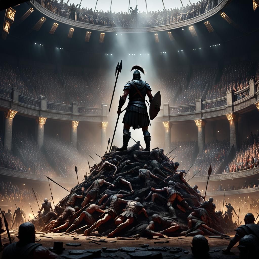 Wounded Gladiator Silhouette in Dark Fantasy Art
