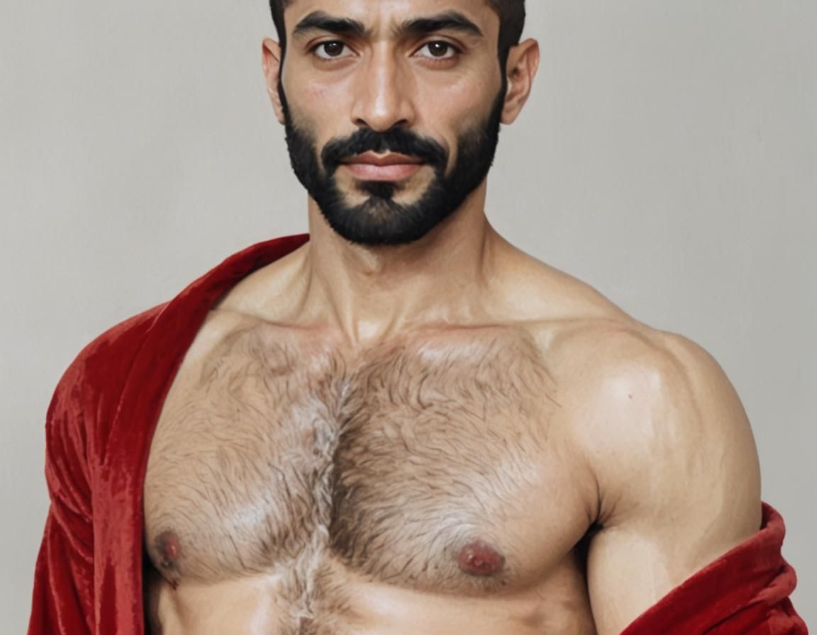 Hirsute Man in Red Velvet Robe, Impressionist Style