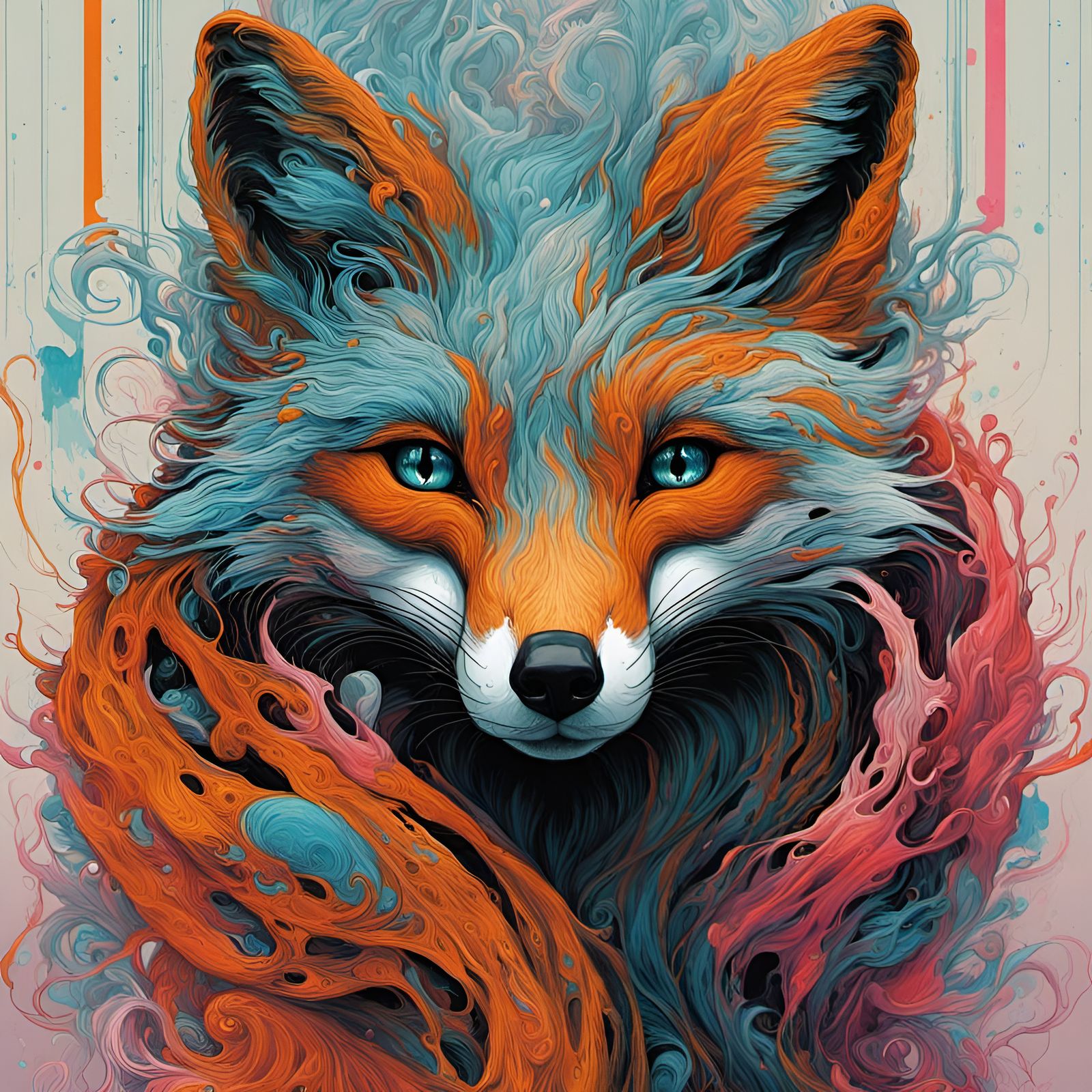 Psychedelic Fox in Synthwave Surrealism