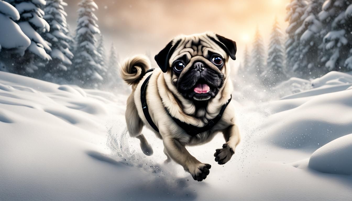 Pug's Winter Run: A Cinematic Digital Painting