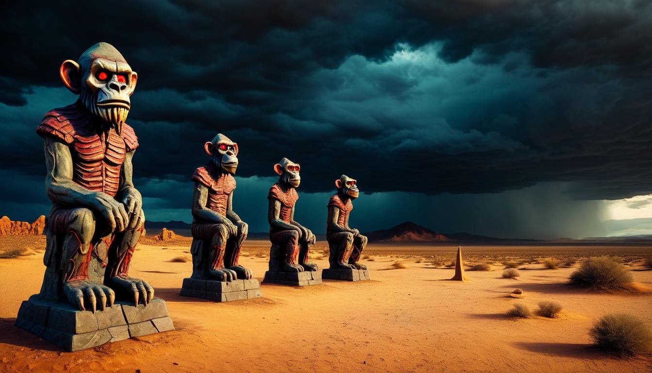 Desert Obelisk Statues in Hyper-Realistic Style