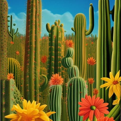 Psychedelic Cactus Album Art in Rousseau Style