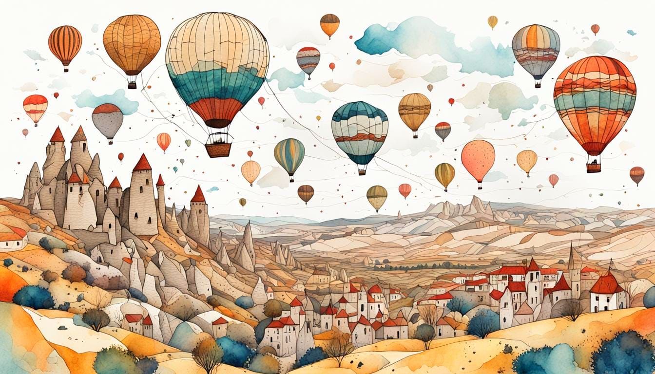 Cappadocia Doodle Landscape in Chinese Ink