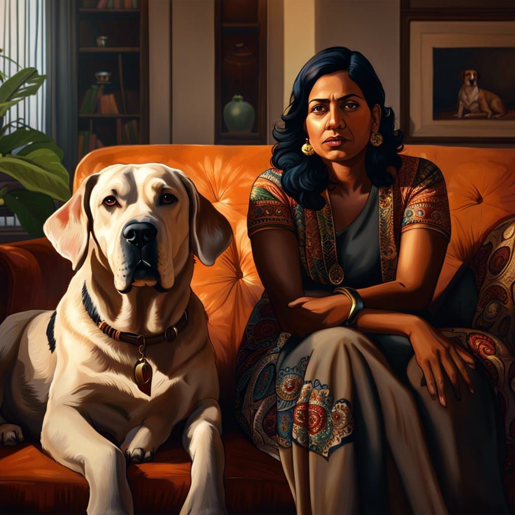 Indian Woman and Bully Kutta Dog Artwork