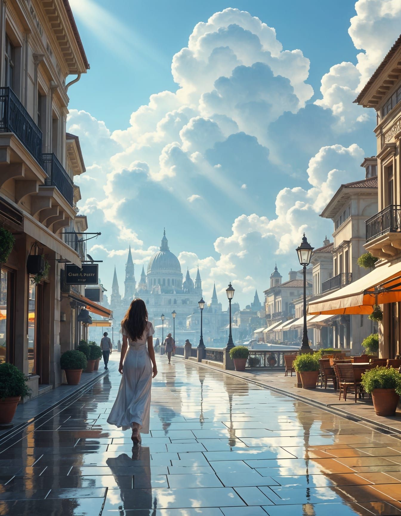 Reflections and Sunbeams in a Fantasy City