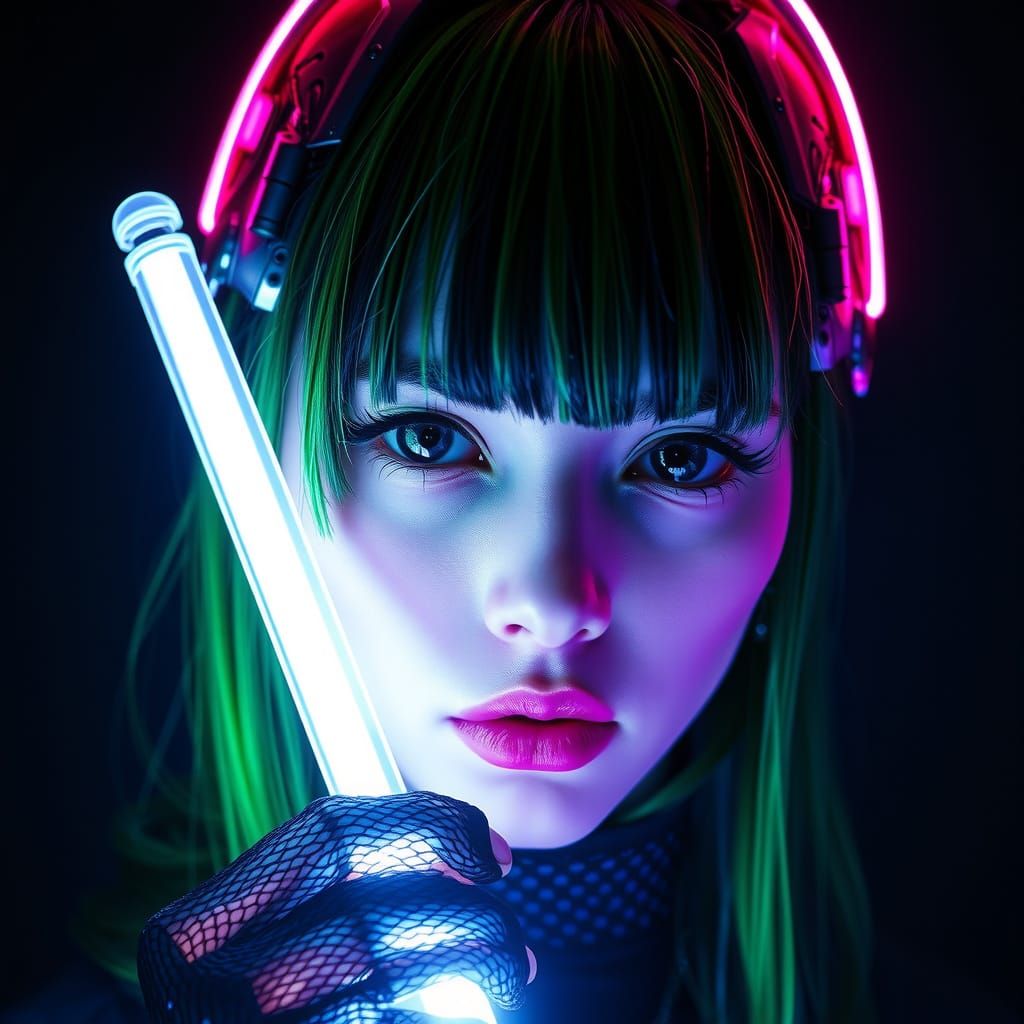 80s Cyberpunk Cyborg with Neon Circuitry