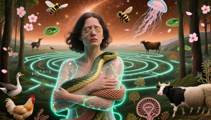 Surreal Bio-Art Woman in Forest Trance