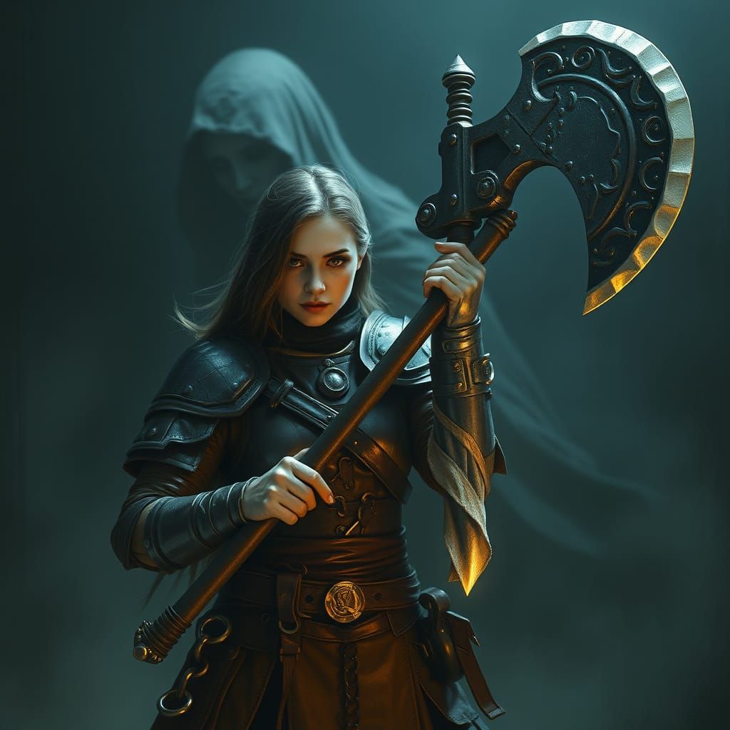Female Warrior Haunted by Ghost in Cyberpunk Dwarven Waraxe ...