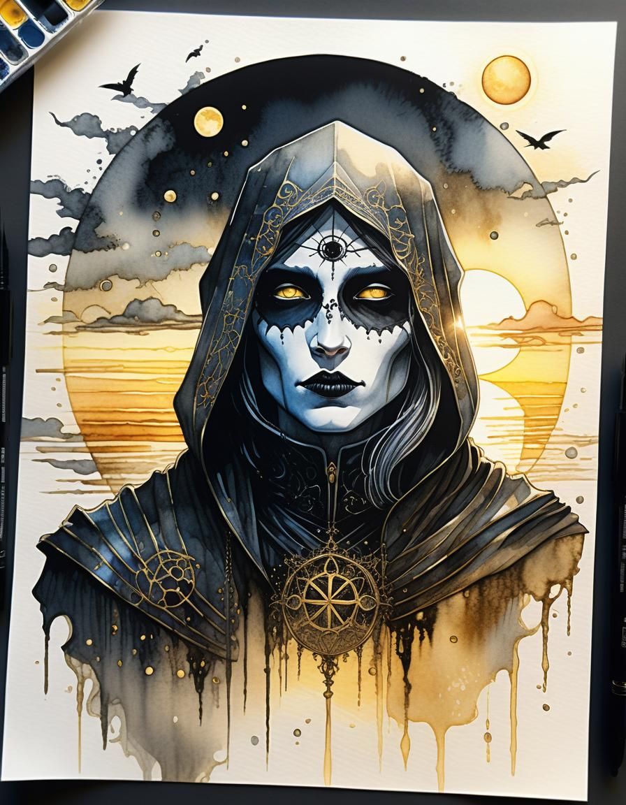 Surreal Gothic Fantasy Art with Metallic Watercolour