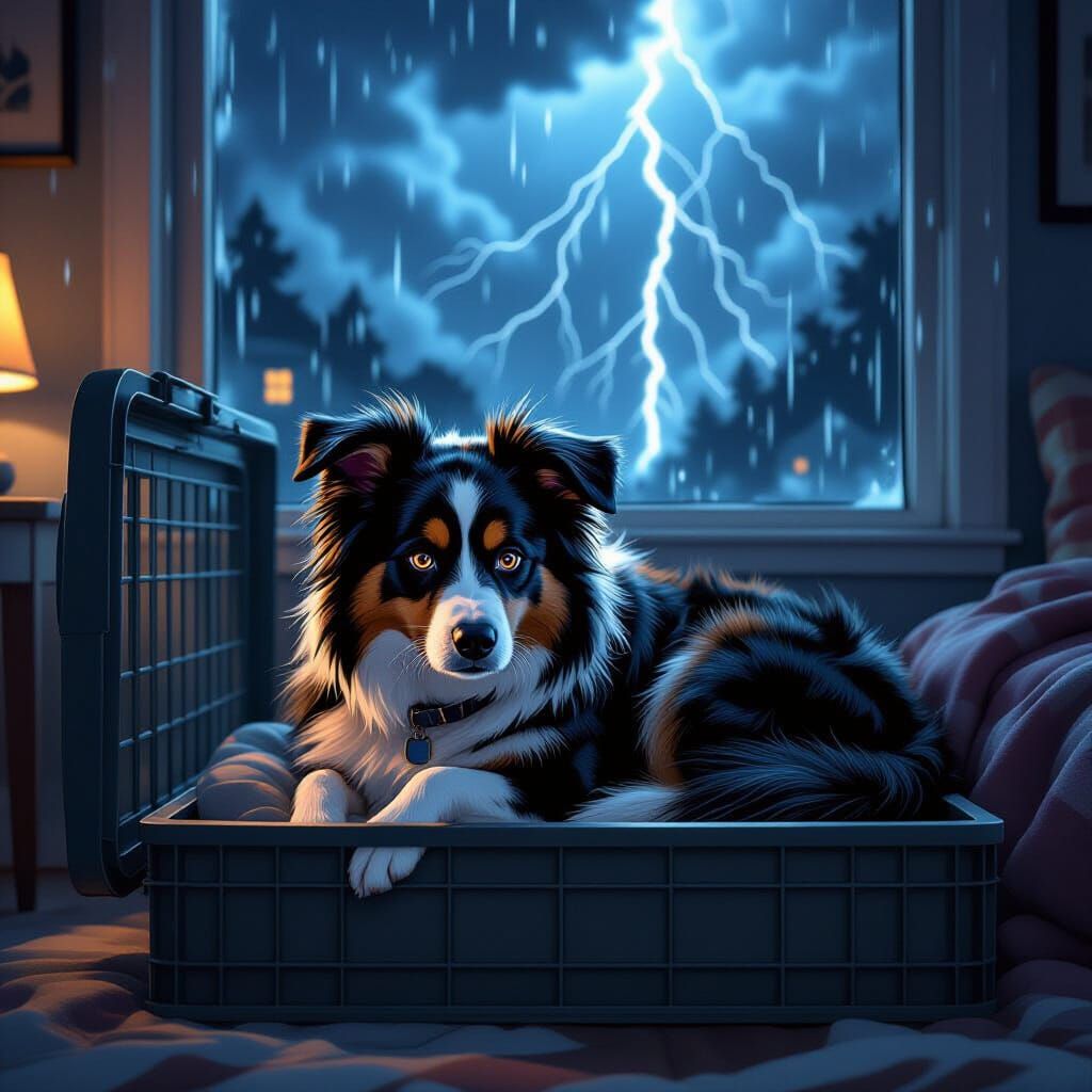 Frightened Border Collie in Storm: Hyper-Realistic Digital A...