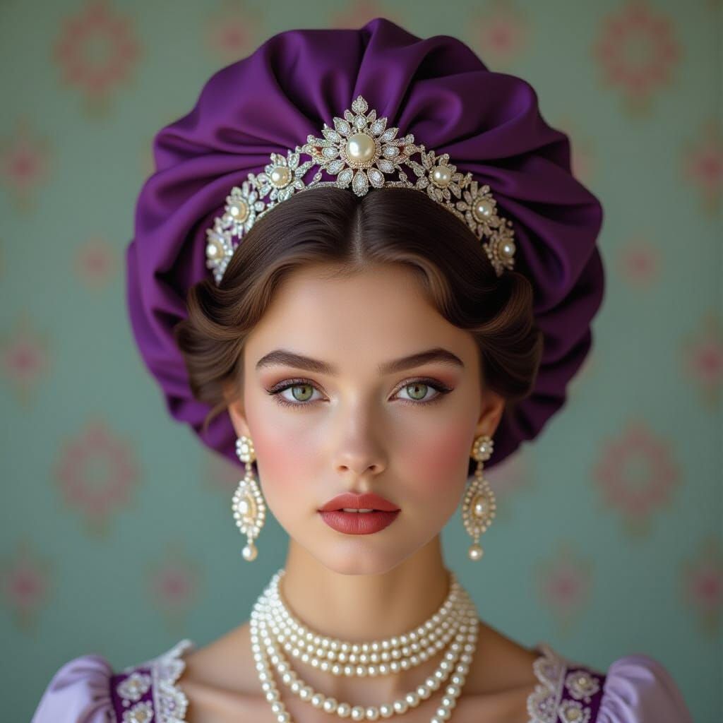 Pearl Headdress Portrait in Vintage Photography Style