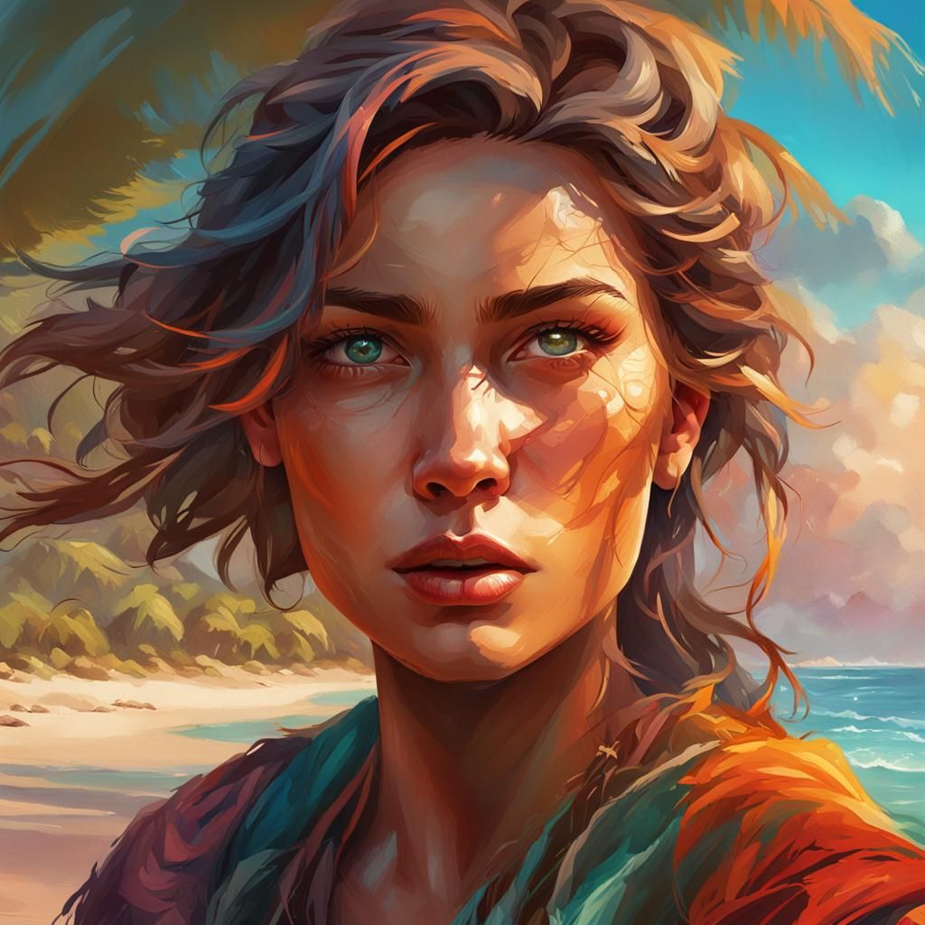 Island Beauty: Cinematic Oil Painting Portrait