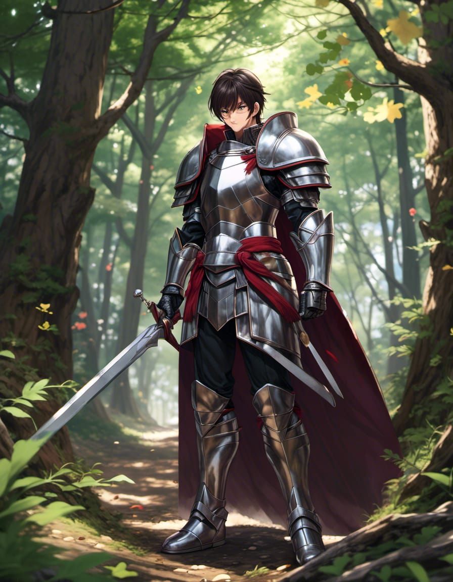 Anime Knight in Forest Armor