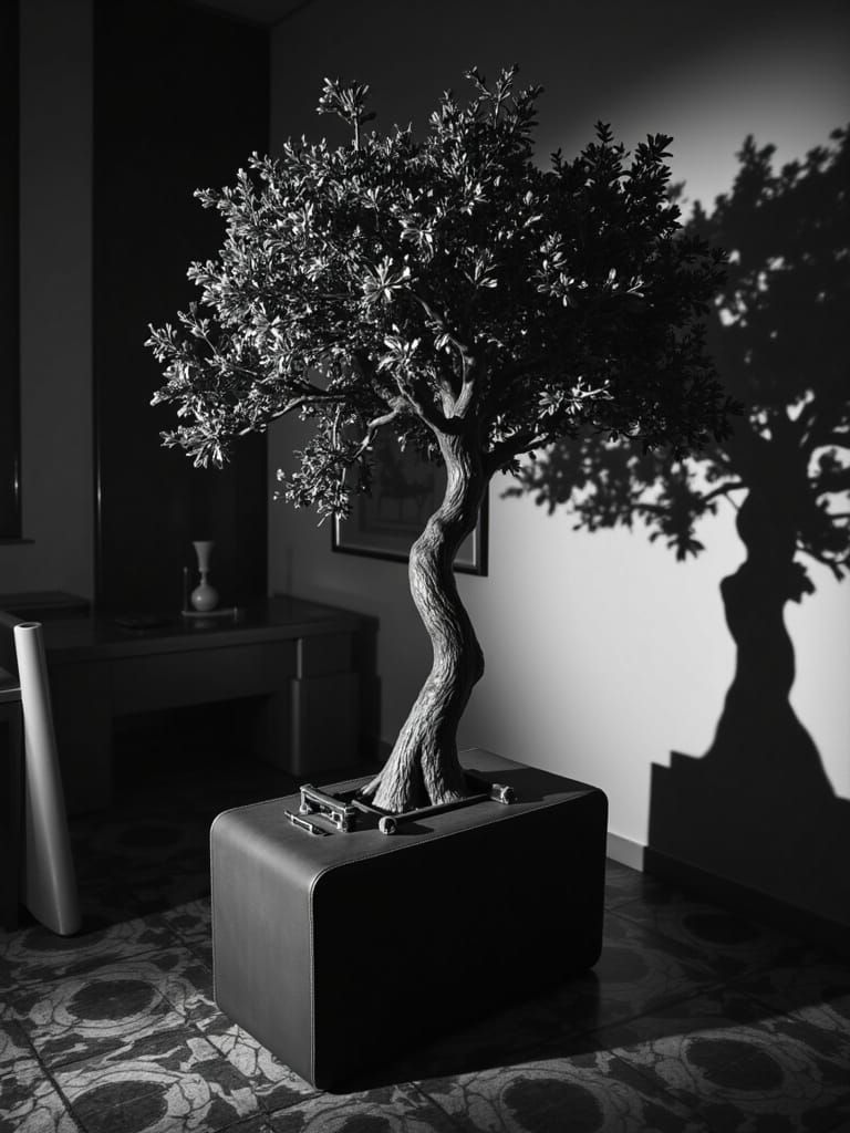 Cosmic Tree in Suitcase, Noir Style