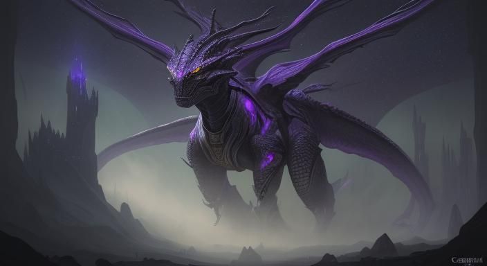 Daedric Armor on Dragon in Retro-Futuristic Space