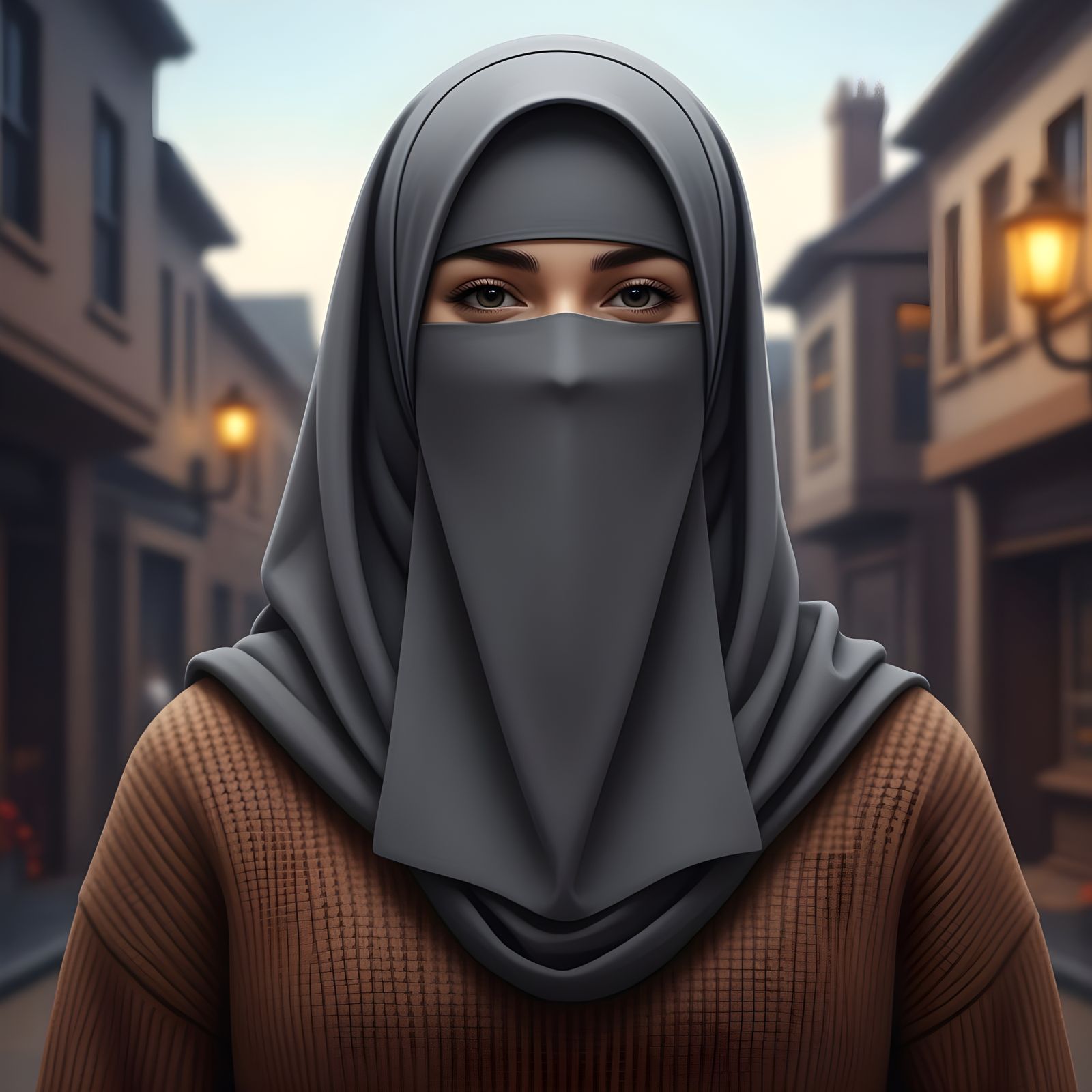 Beautiful Niqabi Woman Portrait in Detailed Matte Style